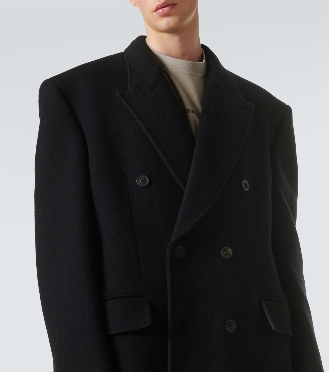 Double-breasted cashmere and wool overcoat in black - Balenciaga | Mytheresa Double-breasted cashmere and wool overcoat in black - Balenciaga | Mytheresa
