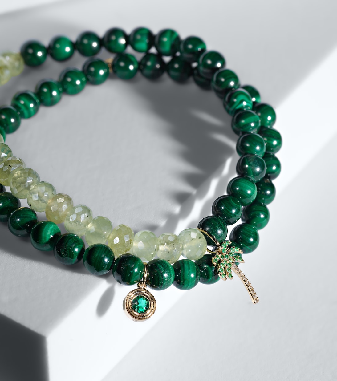 14kt gold set of 2 bracelets with emeralds and diamonds | Sydney Evan