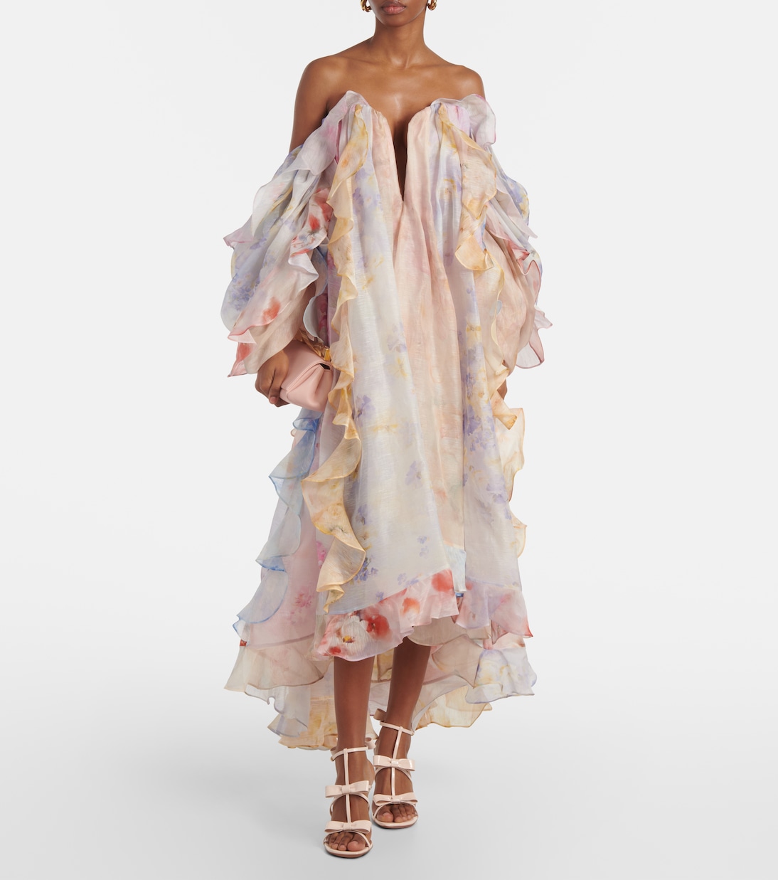 Abito lungo Crush in organza di lino e seta | Zimmermann