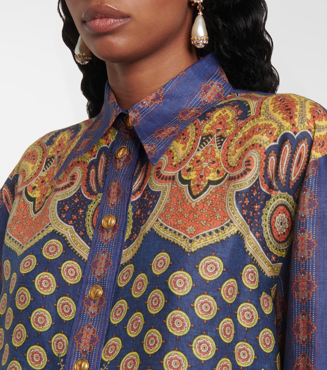 Blusa Voyage Imaginaire VLogo in lino | Valentino