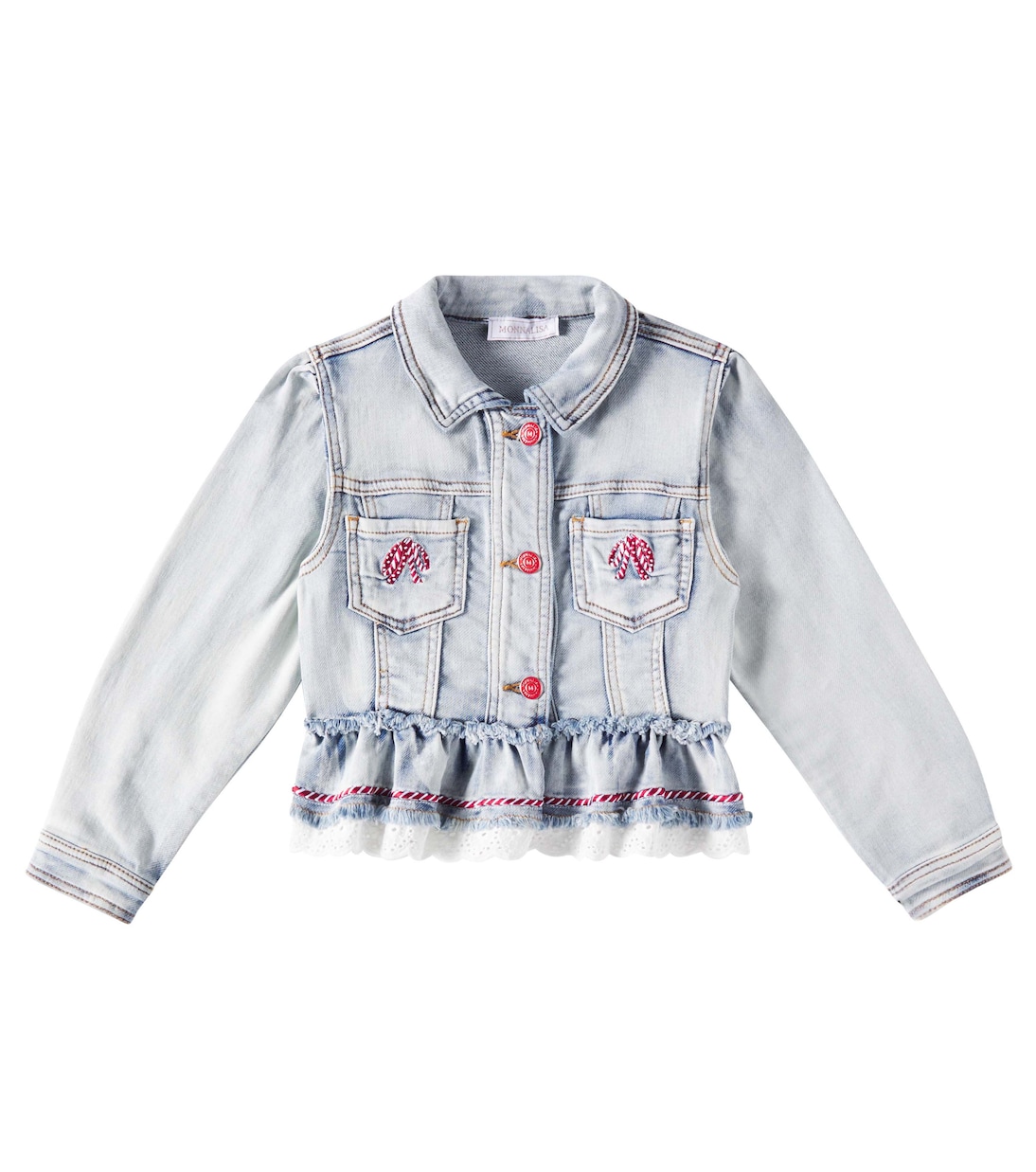 Ruffled lace-trimmed denim jacket | Monnalisa
