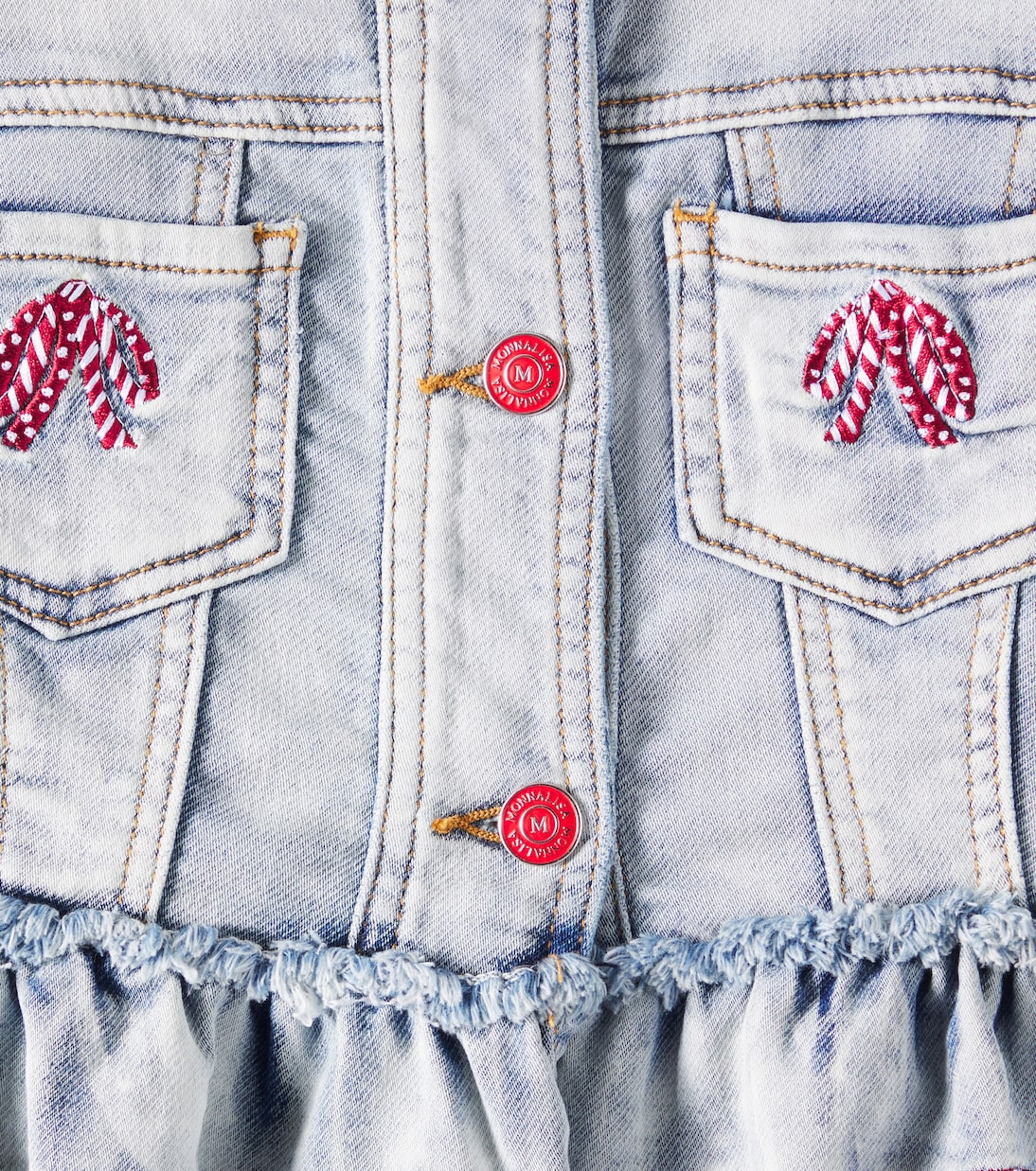 Ruffled lace-trimmed denim jacket | Monnalisa