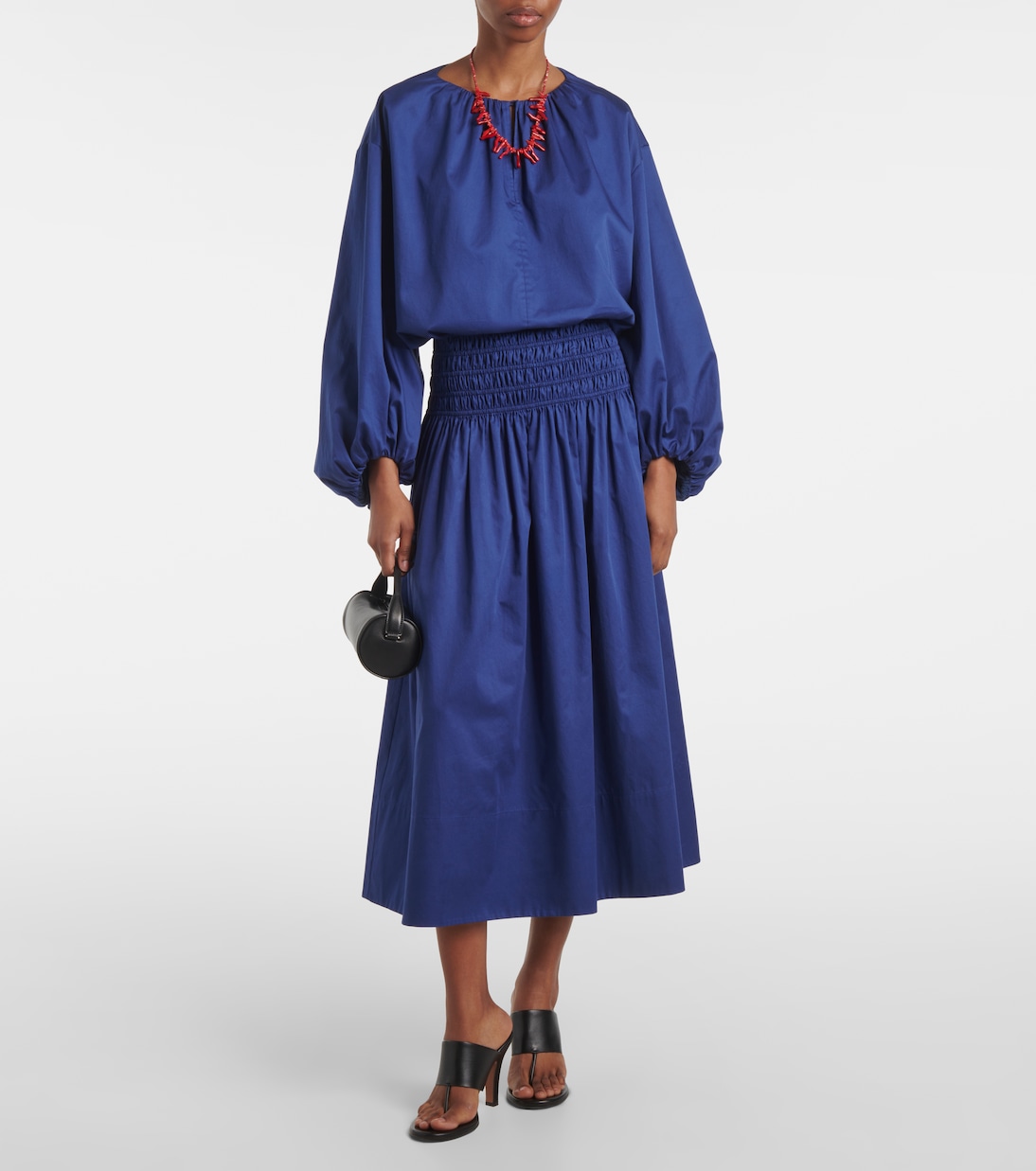 Leonie cotton satin midi skirt | Joseph