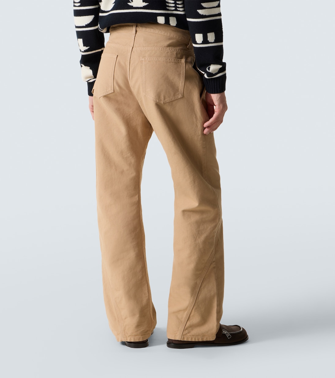 Twisted embroidered cotton wide-leg pants in beige - JW