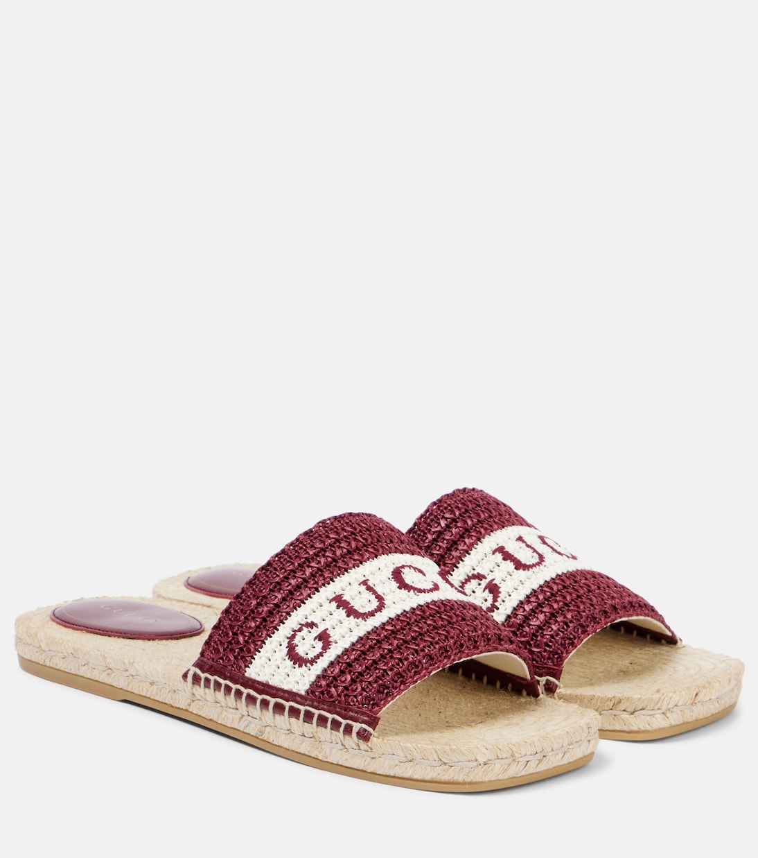 Logo embroidered raffia espadrille slides | Gucci