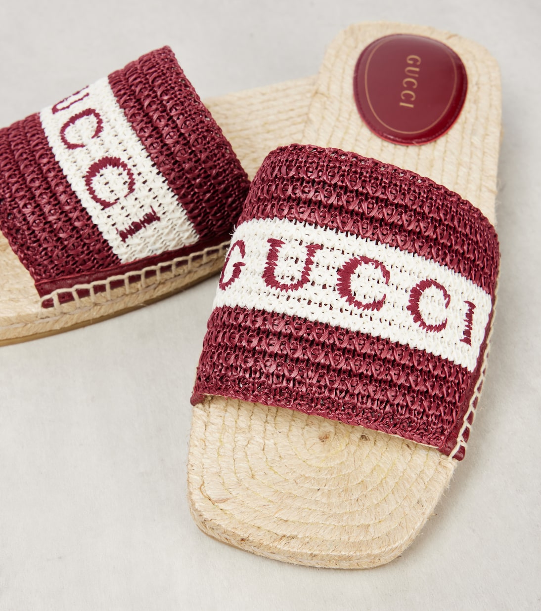 Logo embroidered raffia espadrille slides | Gucci