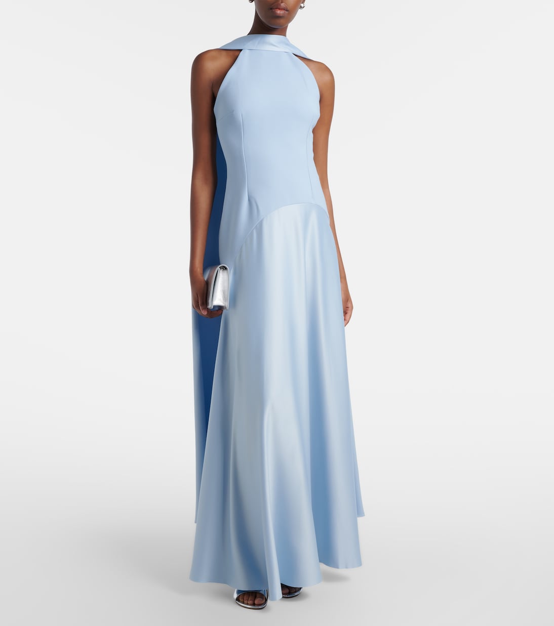 Cece halterneck crêpe and satin gown | Solace London