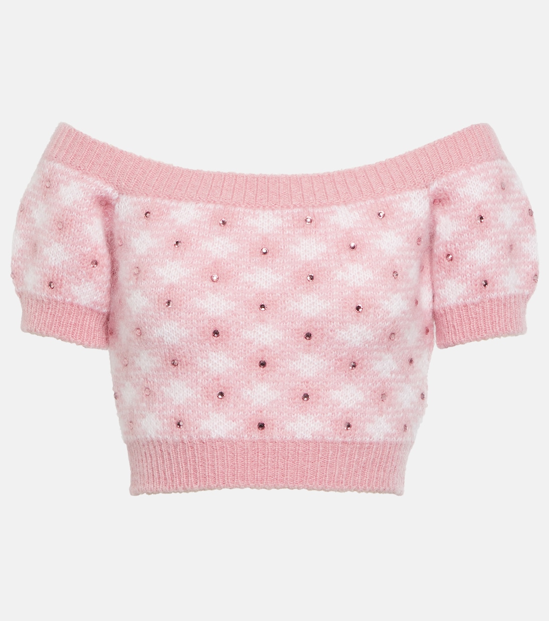Top en mohair et laine mélangés à carreaux et ornements | Alessandra Rich