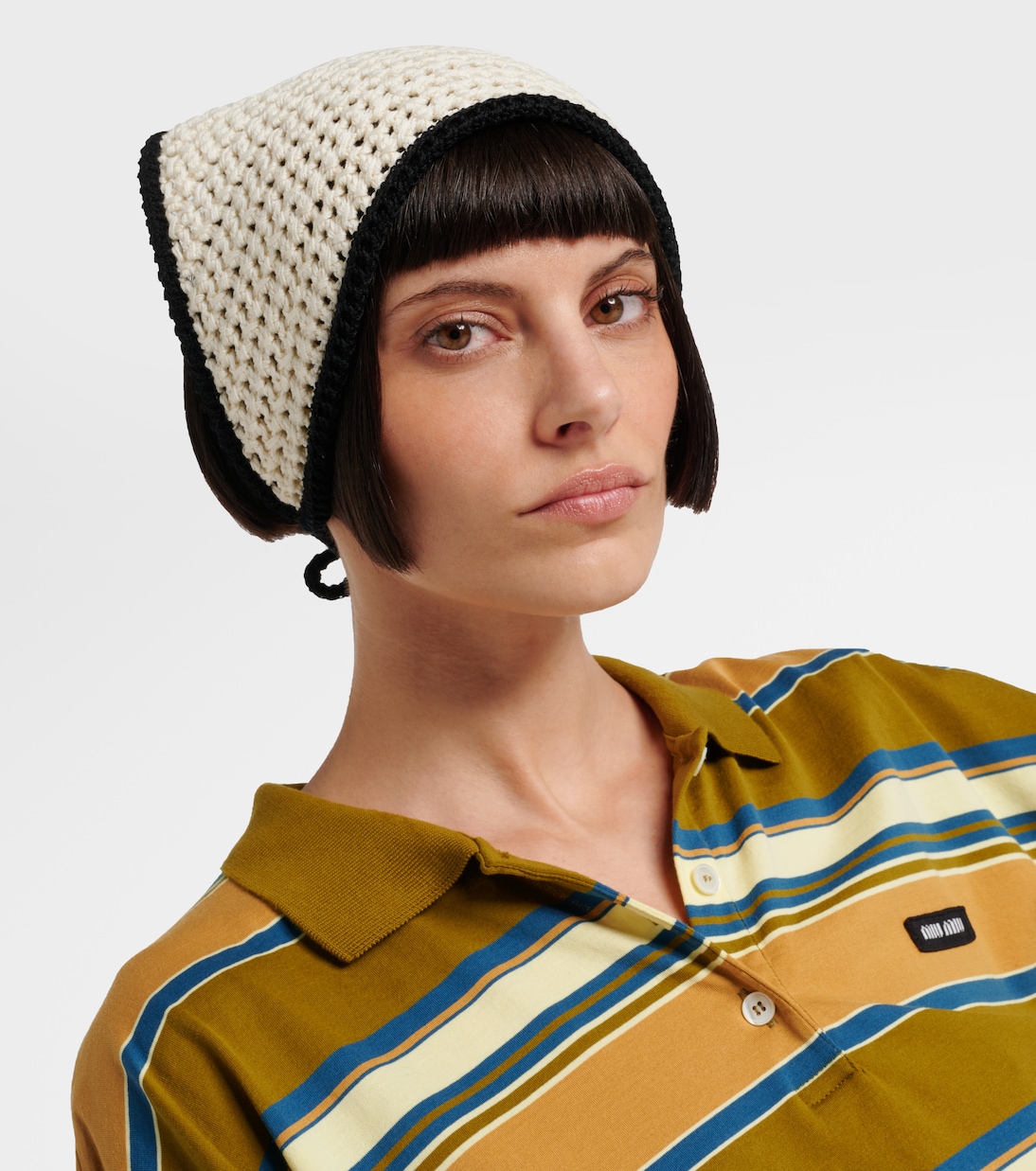 Bandana in crochet di cotone con logo | Miu Miu