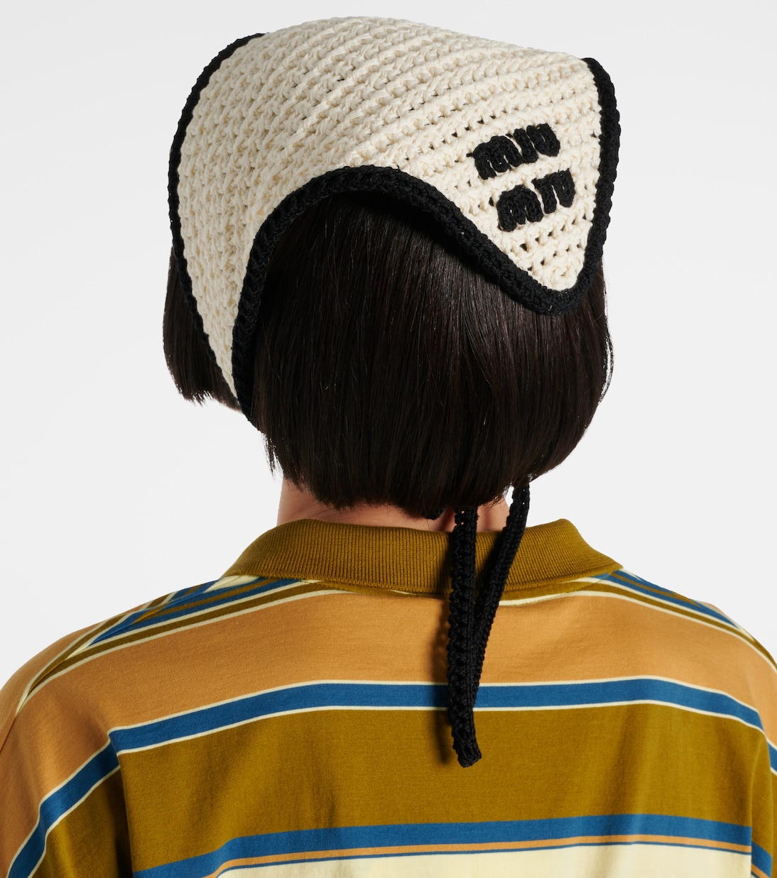 Bandana in crochet di cotone con logo | Miu Miu