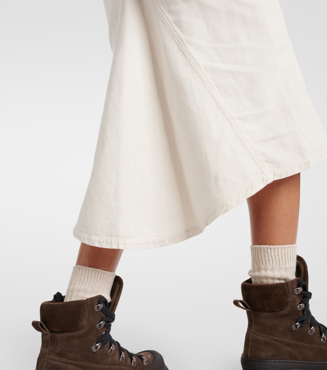 Falda midi de algodón y lino | Brunello Cucinelli