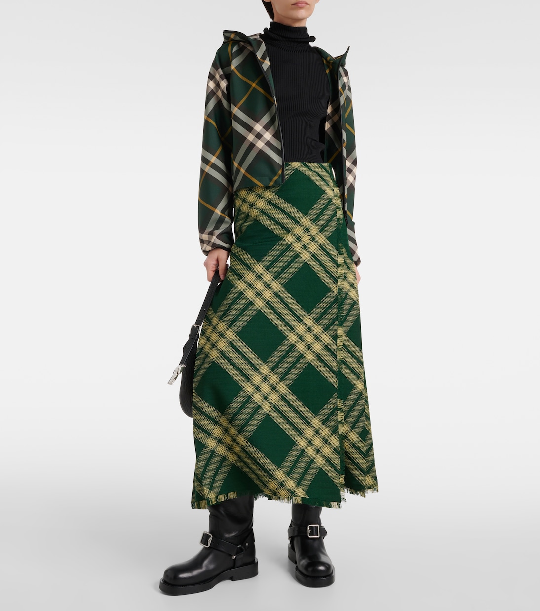 Falda midi de lana a cuadros de tiro alto | Burberry