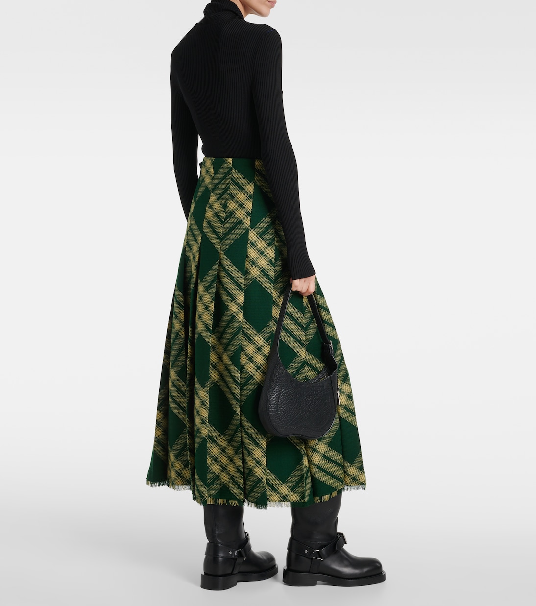 Falda midi de lana a cuadros de tiro alto | Burberry