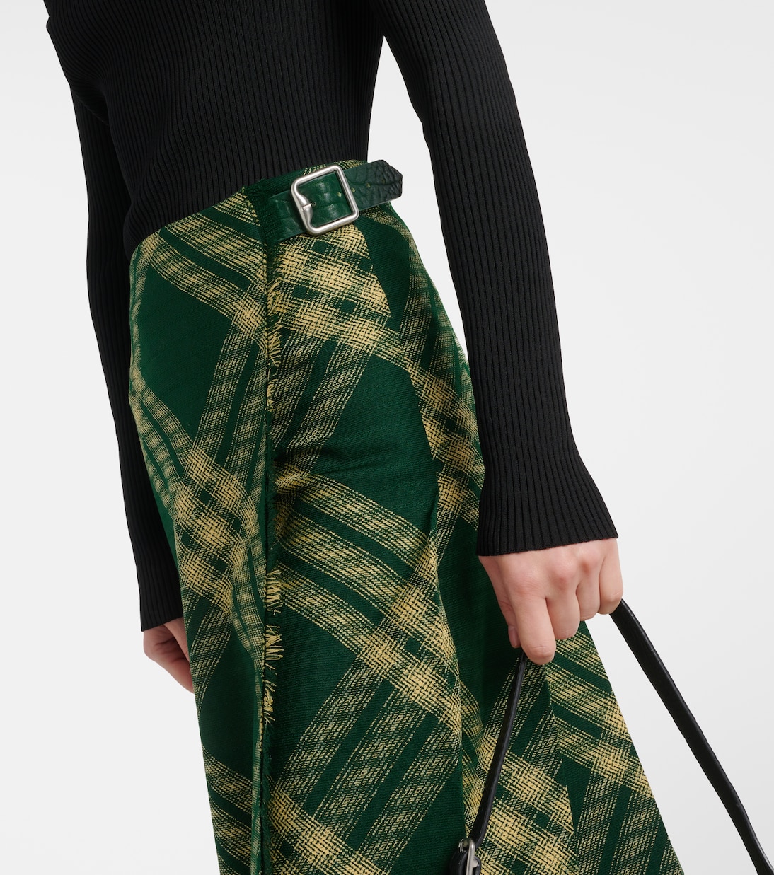 Falda midi de lana a cuadros de tiro alto | Burberry
