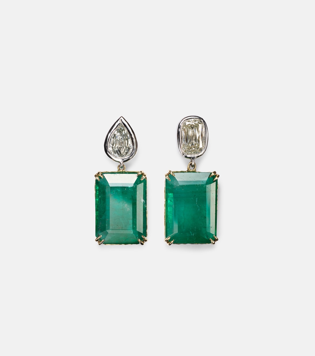 Boucles d'oreilles Tribute en or jaune et blanc 18 ct, émeraudes et diamants | Octavia Elizabeth