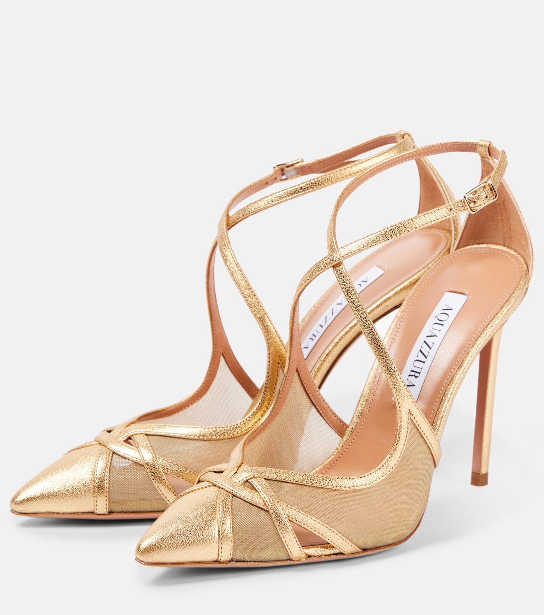 Pumps Shear 105 in pelle metallizzata e mesh | Aquazzura