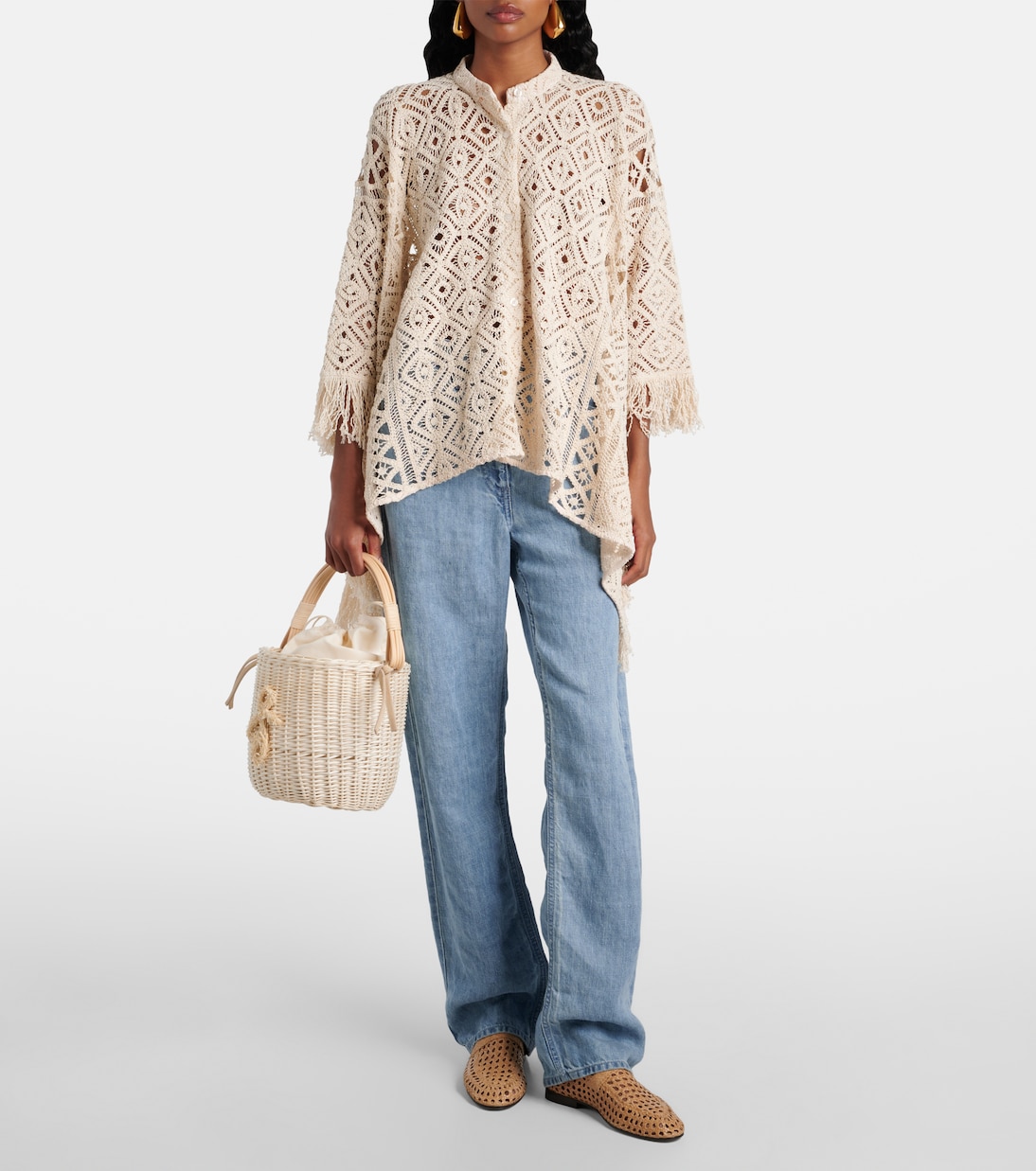 Iza rattan-trimmed wicker basket bag | Ruslan Baginskiy