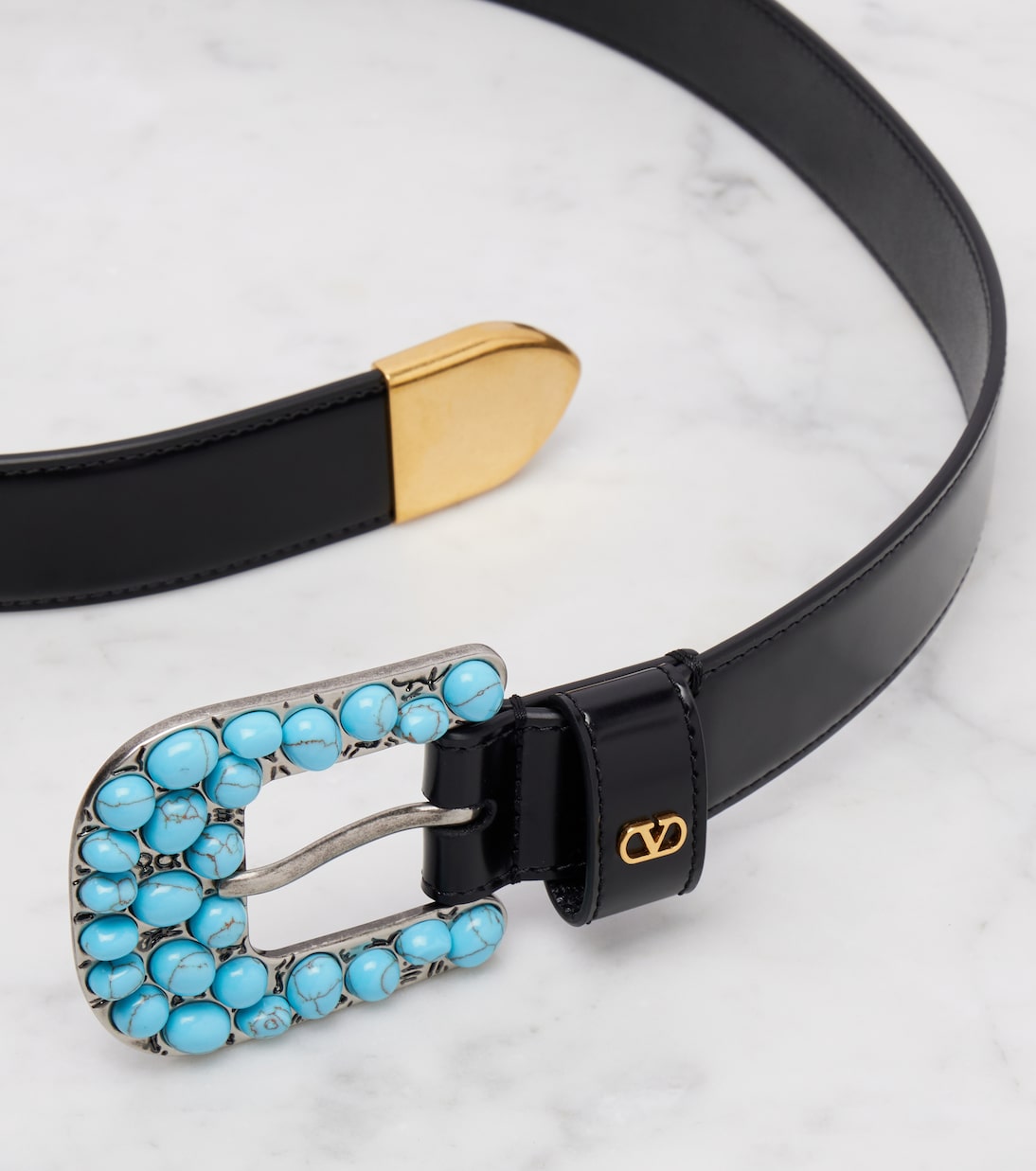 Cinturón de piel con VLogo adornado | Valentino Garavani