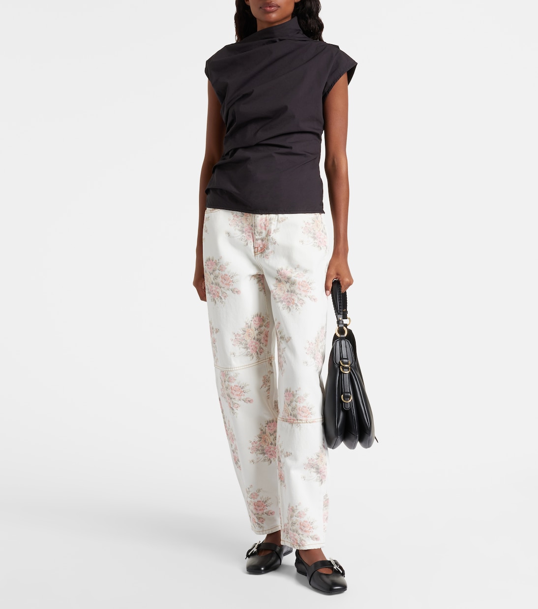 Ruched cotton-blend top | Ganni