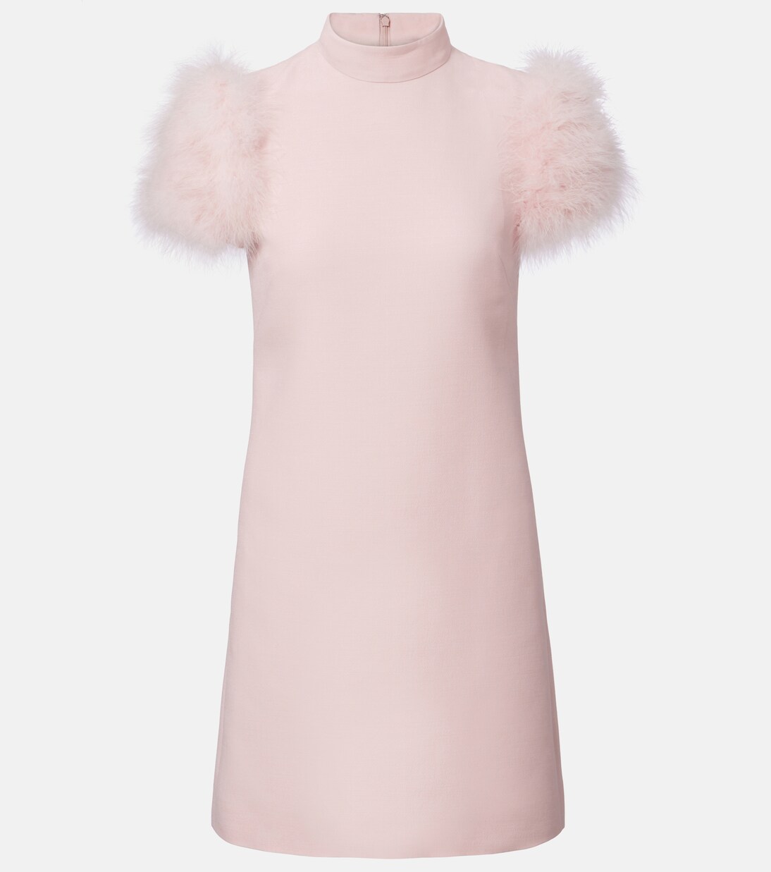 Feather-trimmed turtleneck Crepe Couture minidress | Valentino