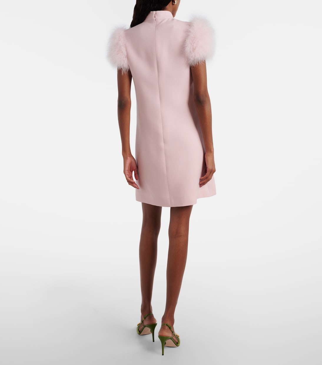 Feather-trimmed turtleneck Crepe Couture minidress | Valentino