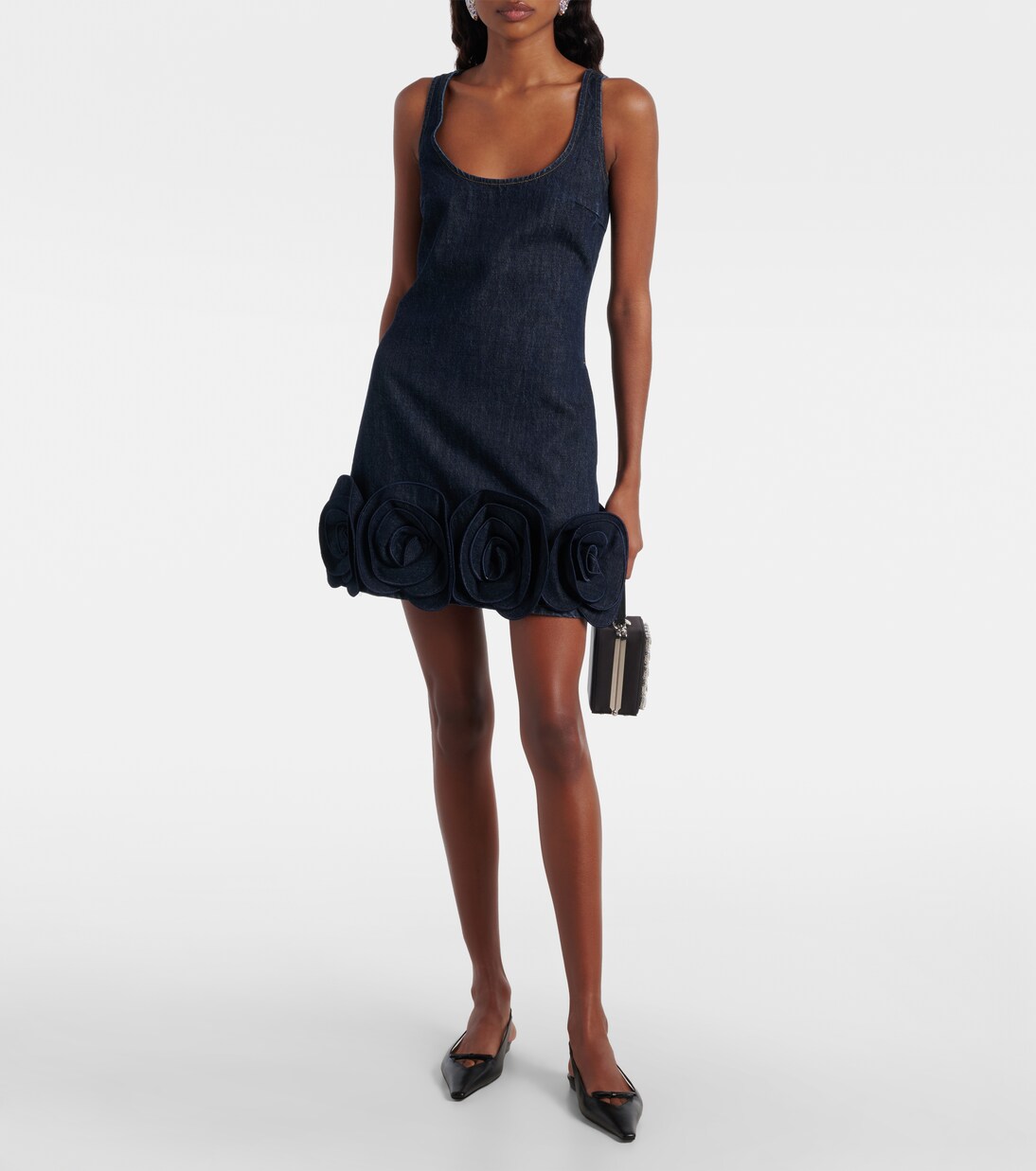 فستان بوستيه من الدنيم مع تزيين بورود أبليكيه | Self-Portrait