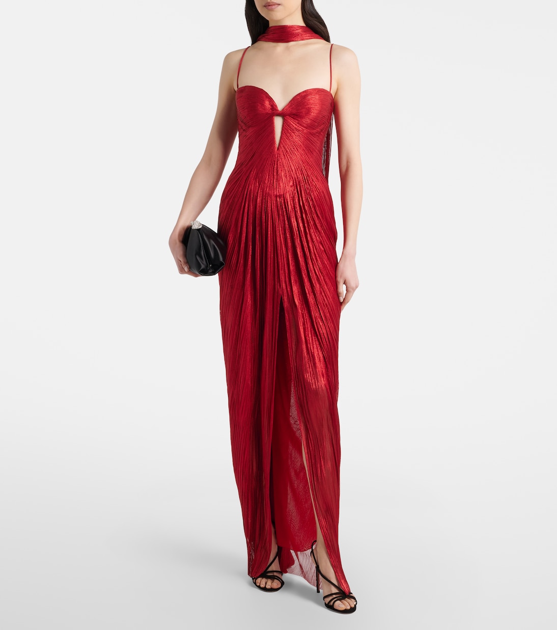 Pleated scarf-detail silk bustier gown | Maria Lucia Hohan