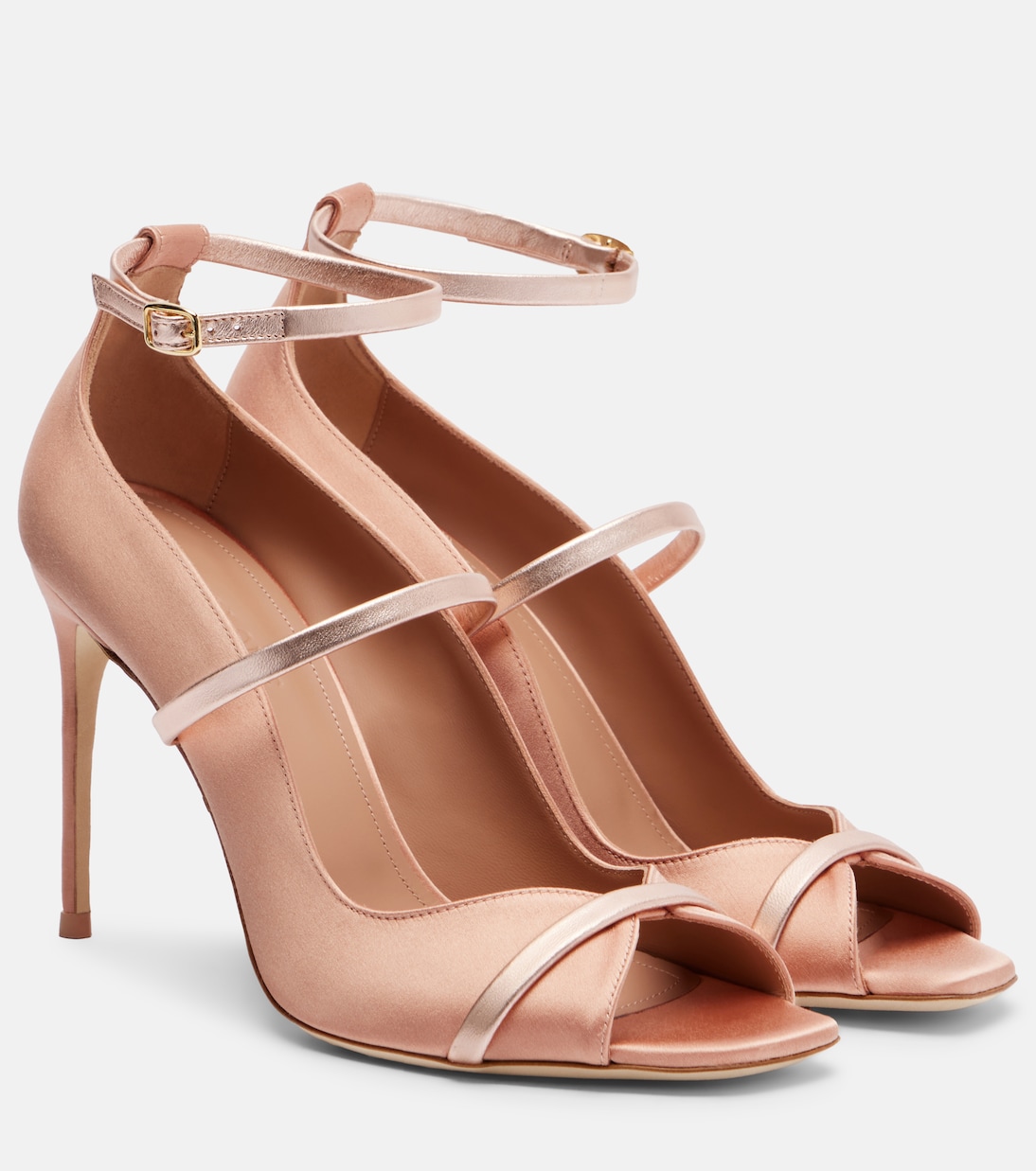 Cynthia 90 leather-trimmed satin sandals | Malone Souliers