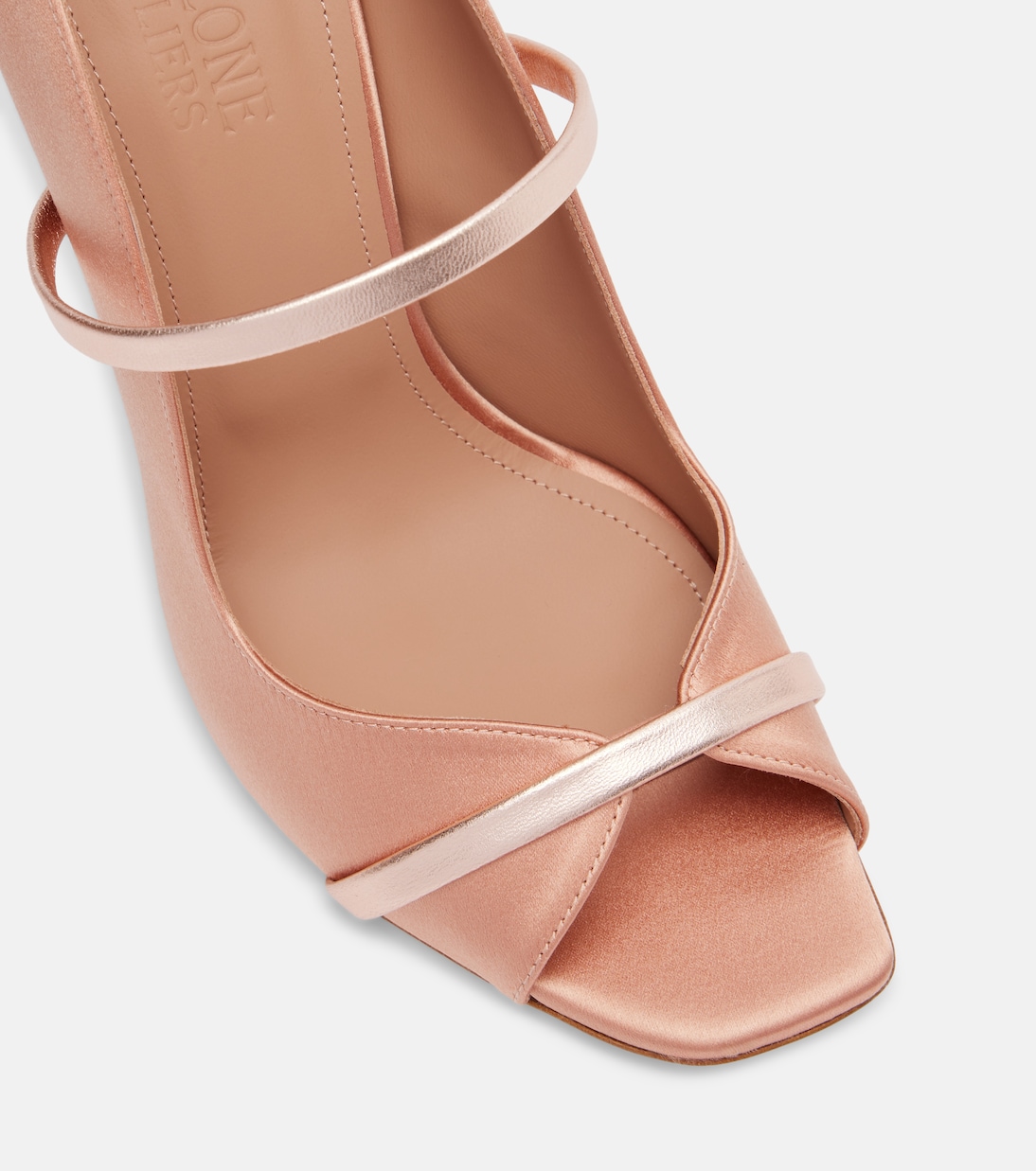 Cynthia 90 leather-trimmed satin sandals | Malone Souliers