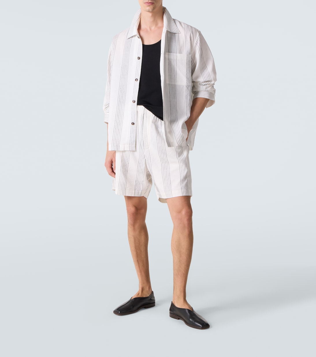 Kantha 스트라이프 코튼 오버셔츠 | Commas