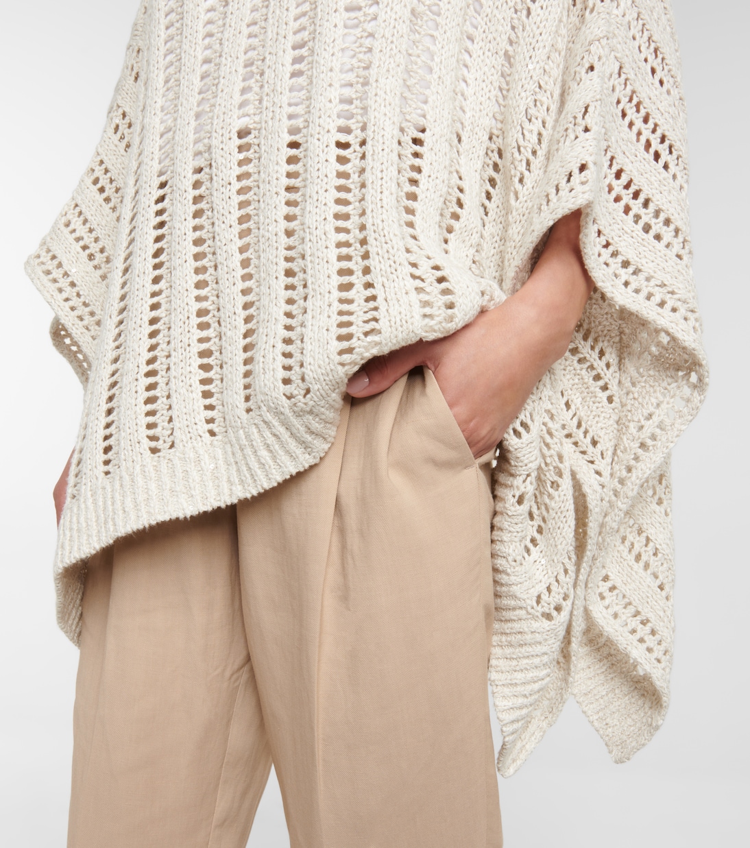 Poncho in misto lino e cotone | Brunello Cucinelli