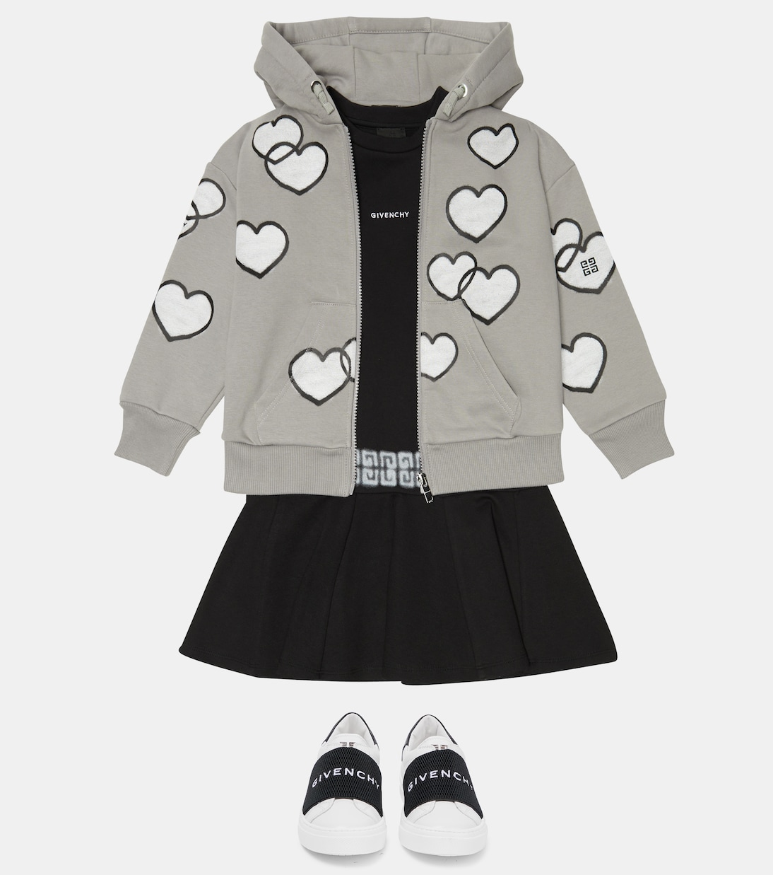 Heart-print jersey zip-up hoodie | Givenchy Kids