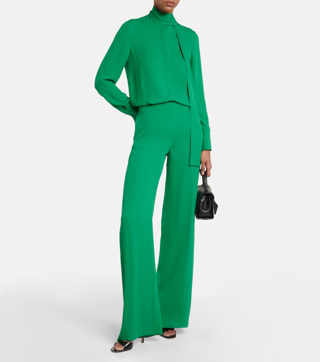Pantalon ample à taille haute en soie | Valentino