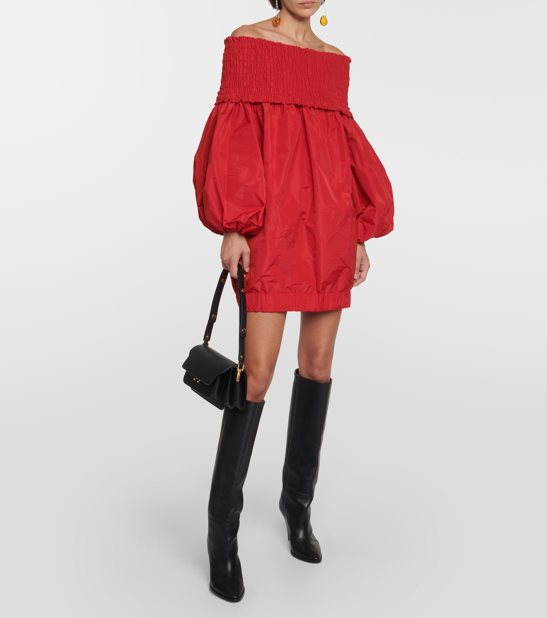 Smocked off-shoulder crêpe minidress | Patou