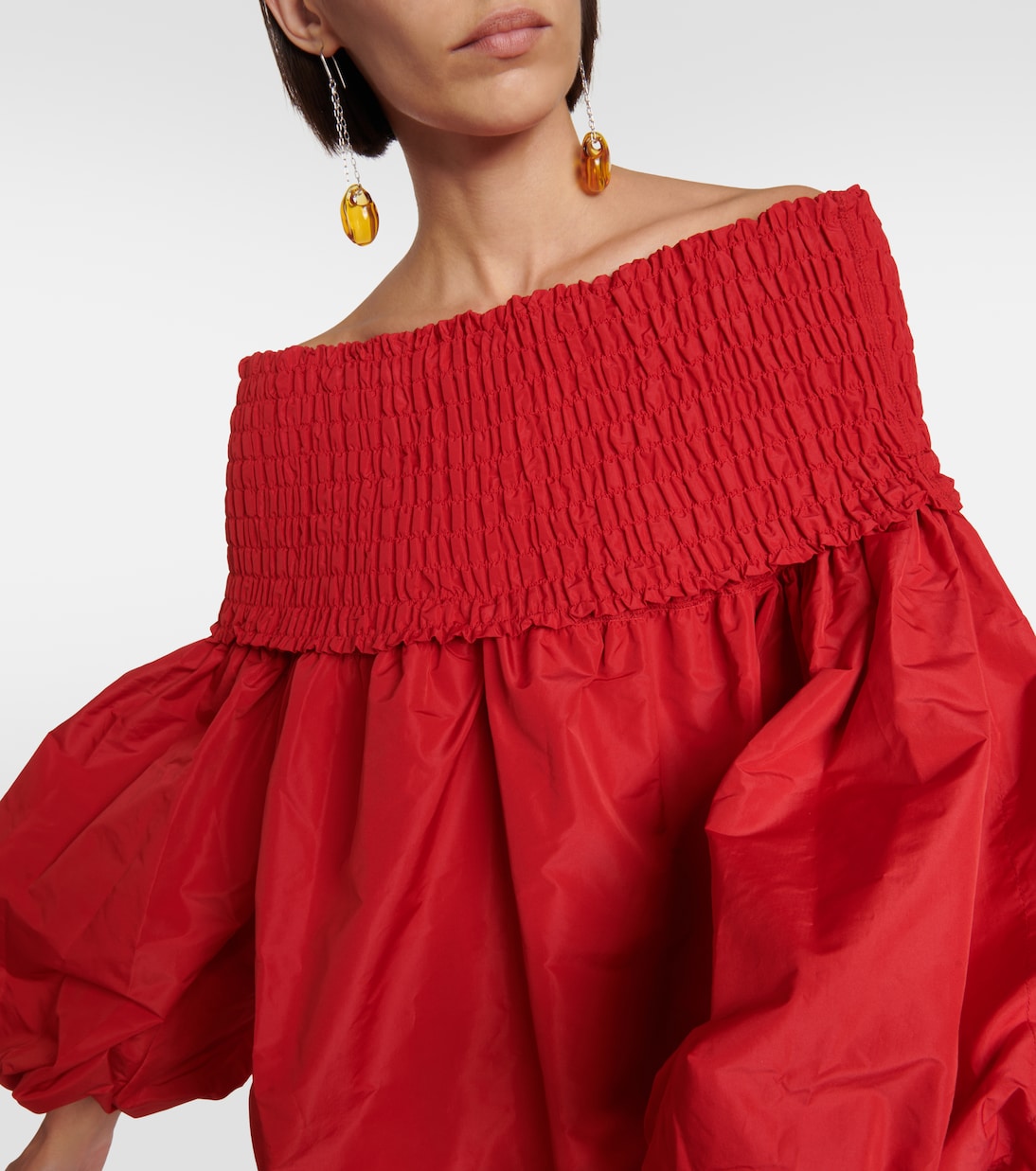 Smocked off-shoulder crêpe minidress | Patou