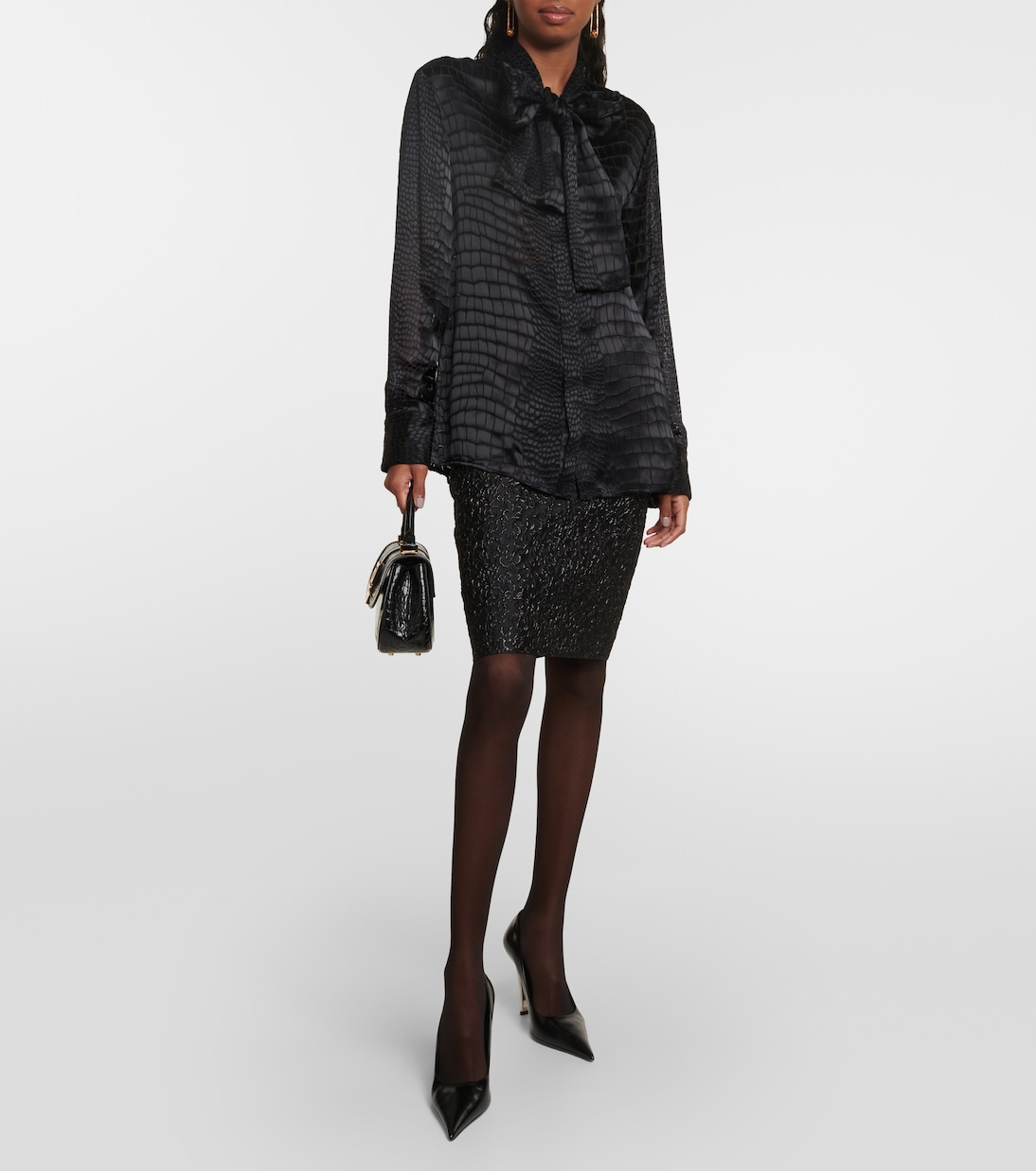 Falda tubo de jacquard metalizado | Versace