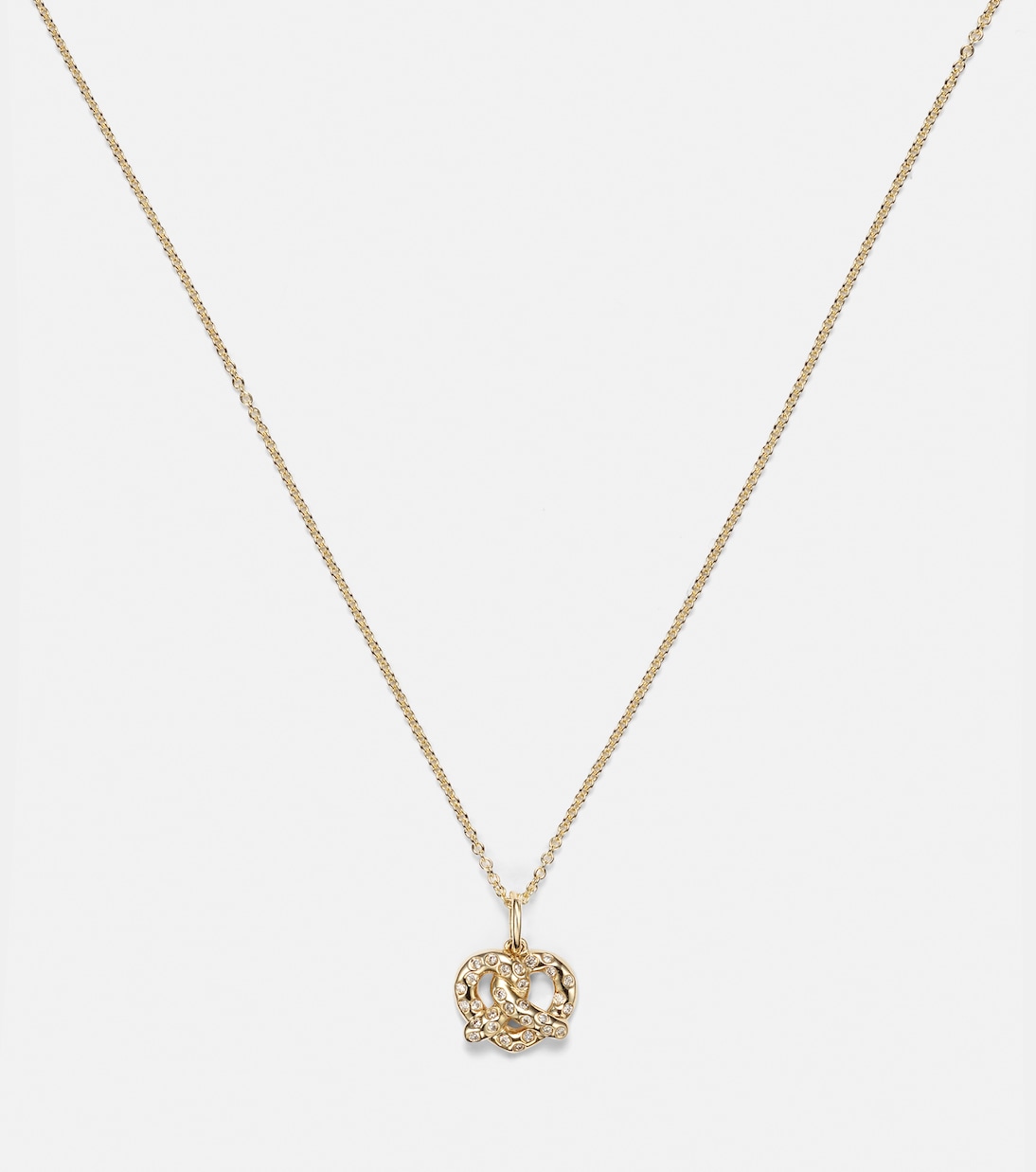 Collana charm in oro 14kt con design a pretzel e dettagli diamantati per giovani trendy