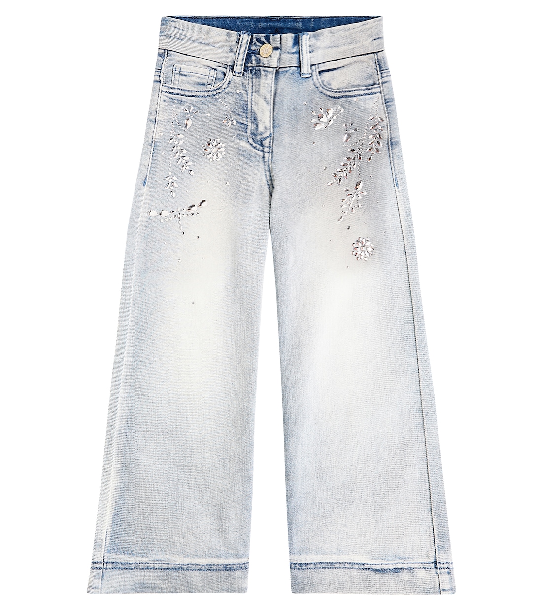Jeans a gamba larga con cristalli | Monnalisa