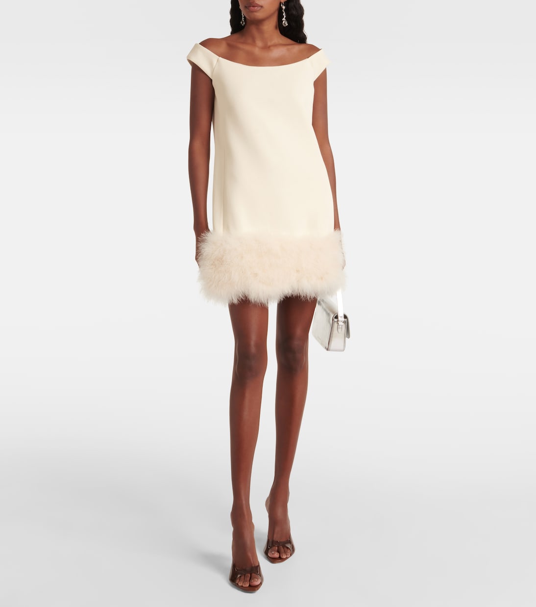Vestido corto de crepé con plumas | Blumarine