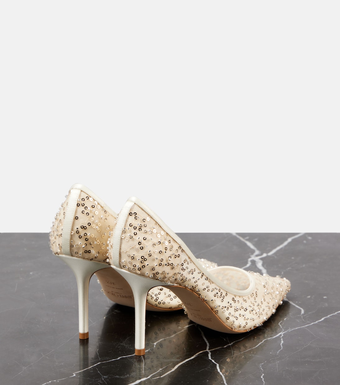 Scarpe con tacco JIMMY CHOO Love 85 in mesh decorato con perline, stile giovane e trendy