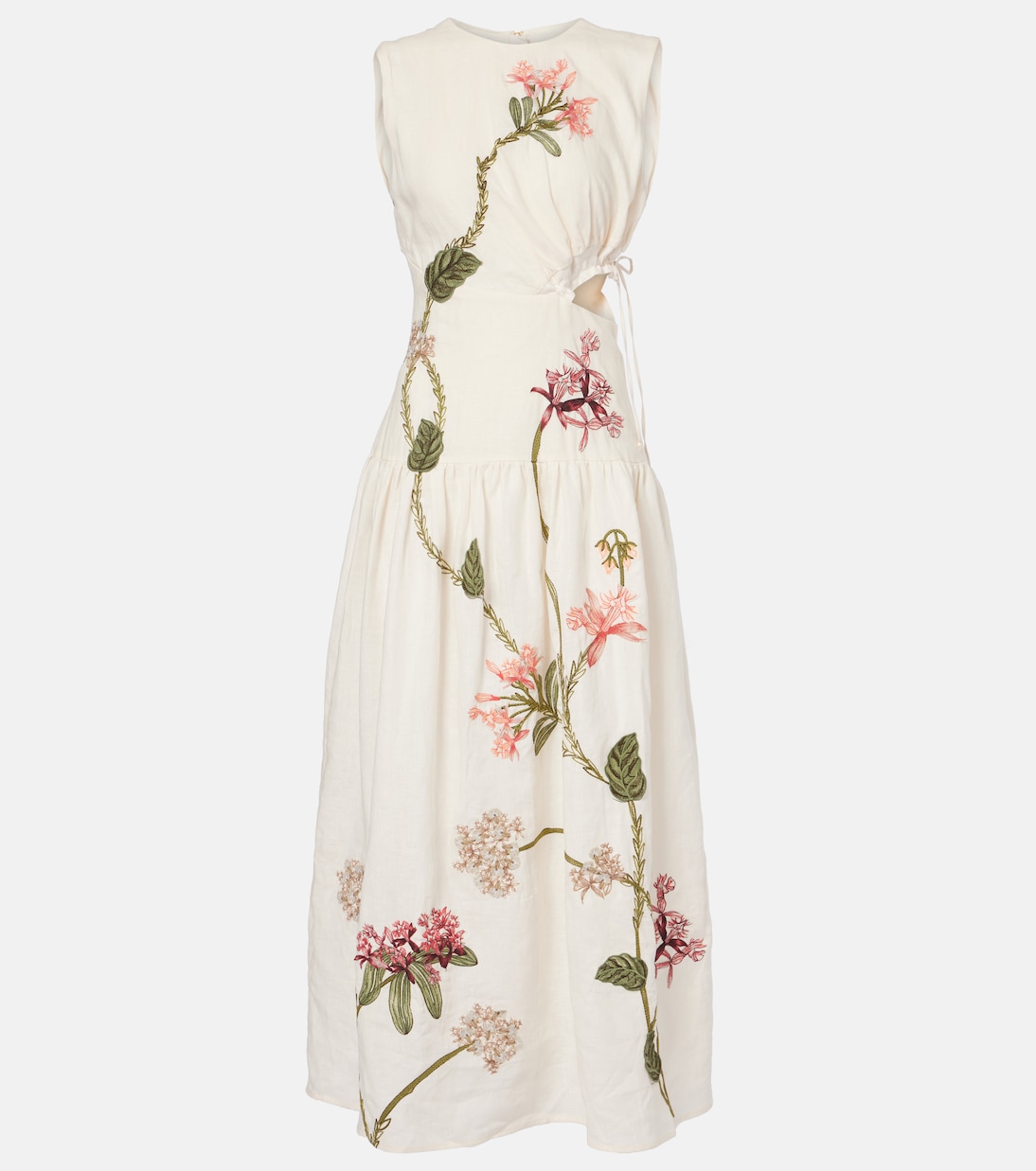 Besticktes Midikleid Otoño Orquidea aus Leinen | Agua by Agua Bendita
