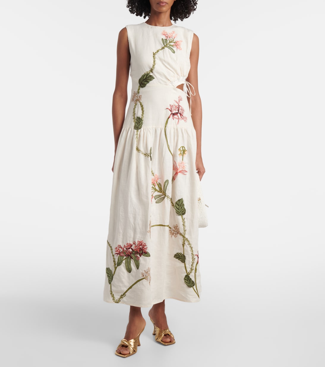 Besticktes Midikleid Otoño Orquidea aus Leinen | Agua by Agua Bendita