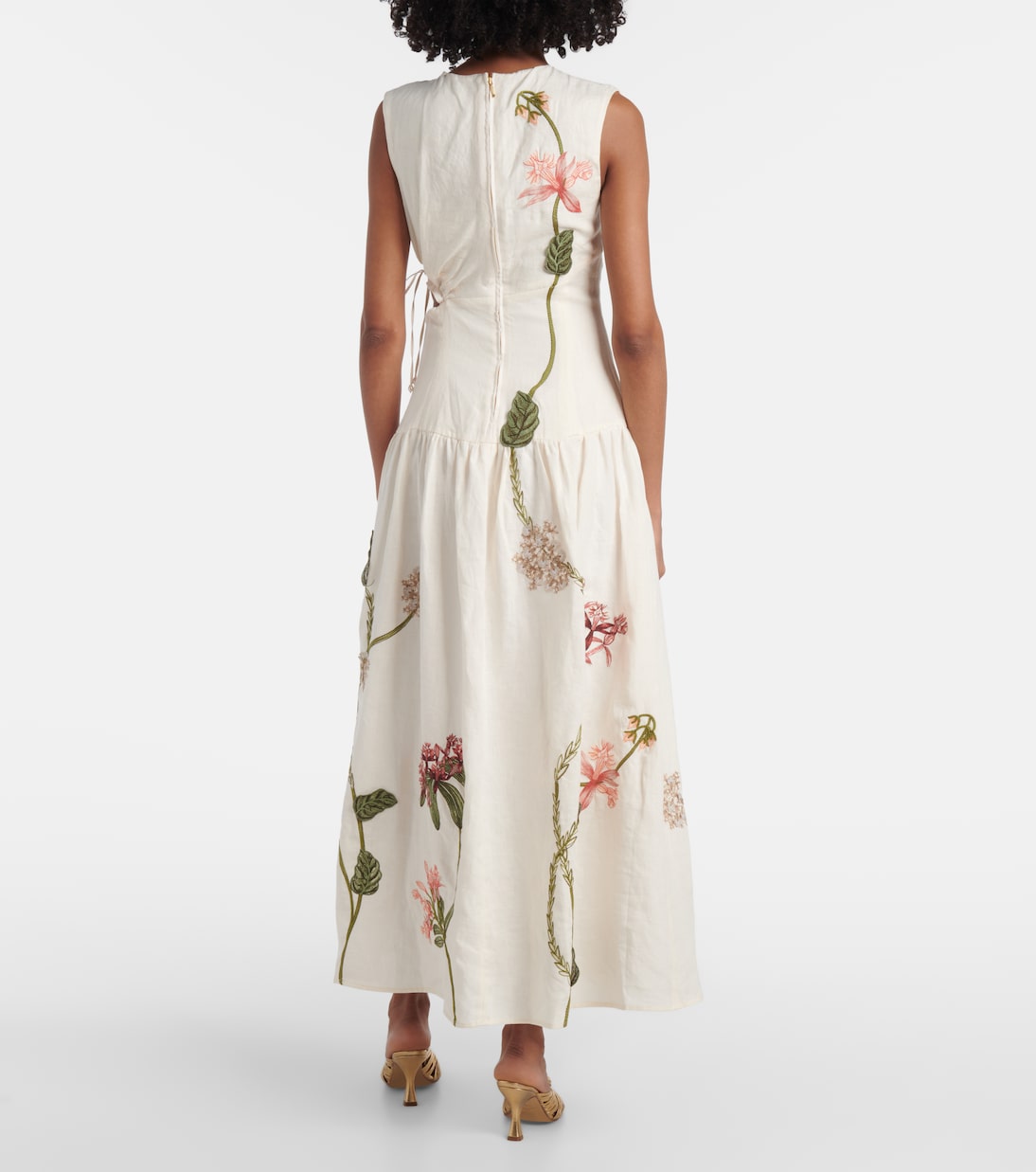 Besticktes Midikleid Otoño Orquidea aus Leinen | Agua by Agua Bendita