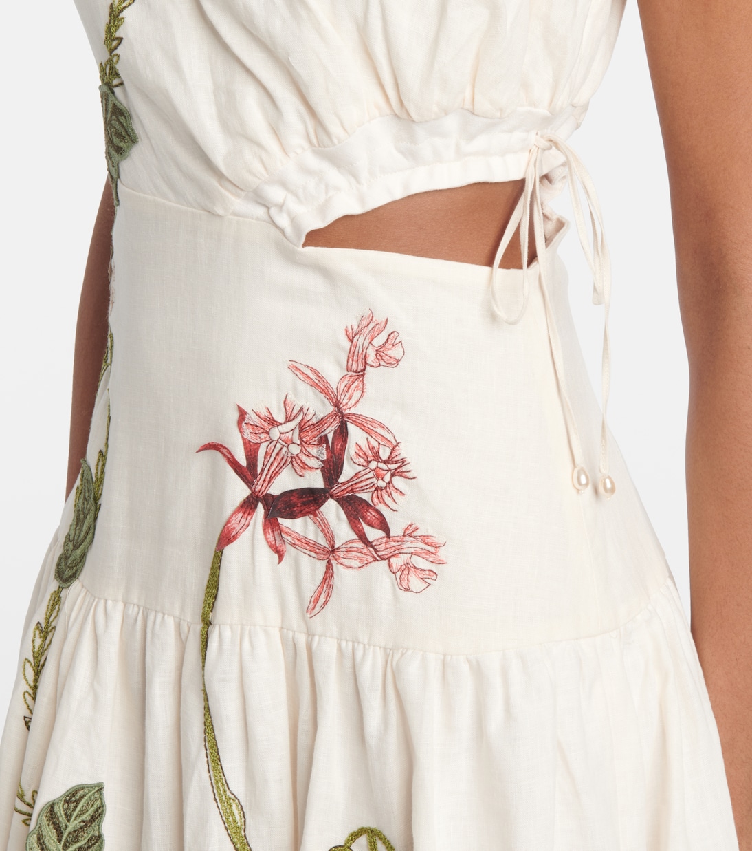 Besticktes Midikleid Otoño Orquidea aus Leinen | Agua by Agua Bendita
