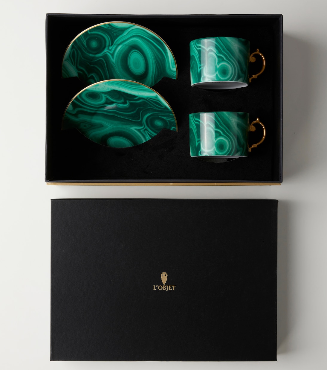 Malachite set of 2 teacups and saucers | L'Objet