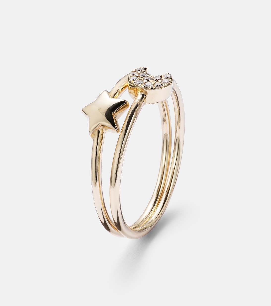 Set di anelli Mini Moon and Star in oro 14kt con diamanti | Roxanne First