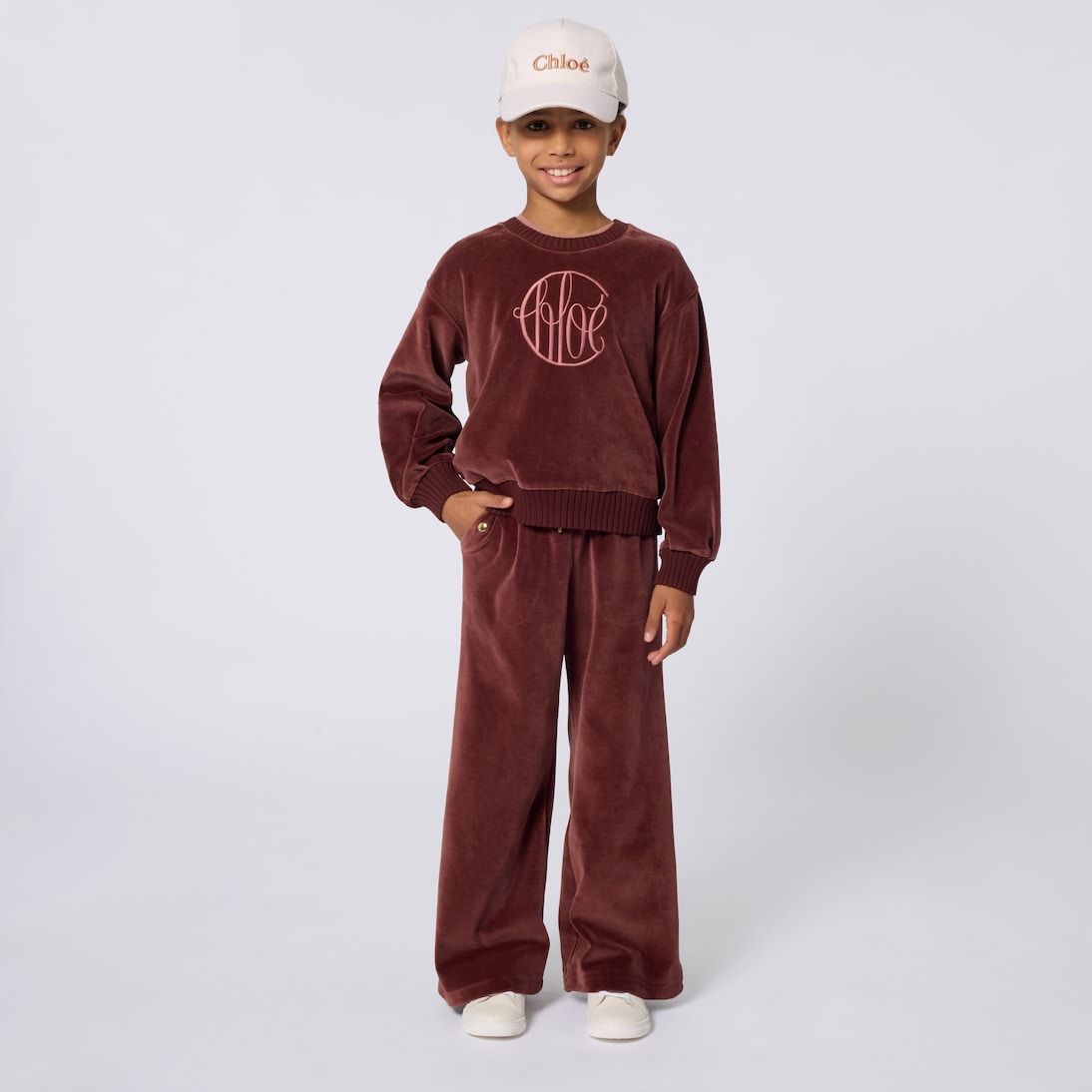 Logo cotton velvet sweater | Chloé Kids