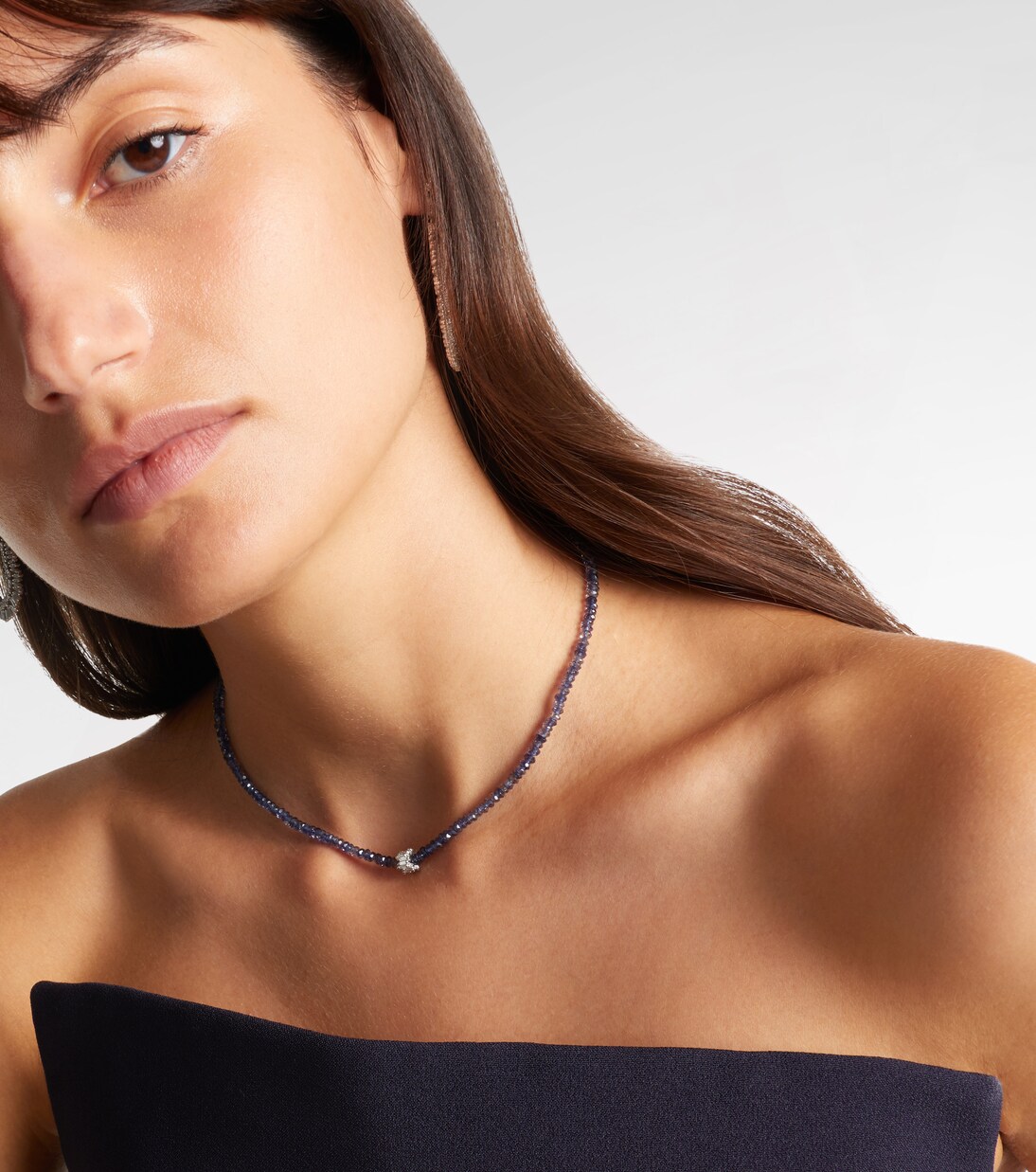 18kt white gold beaded necklace with sapphires and diamonds | Suzanne Kalan
