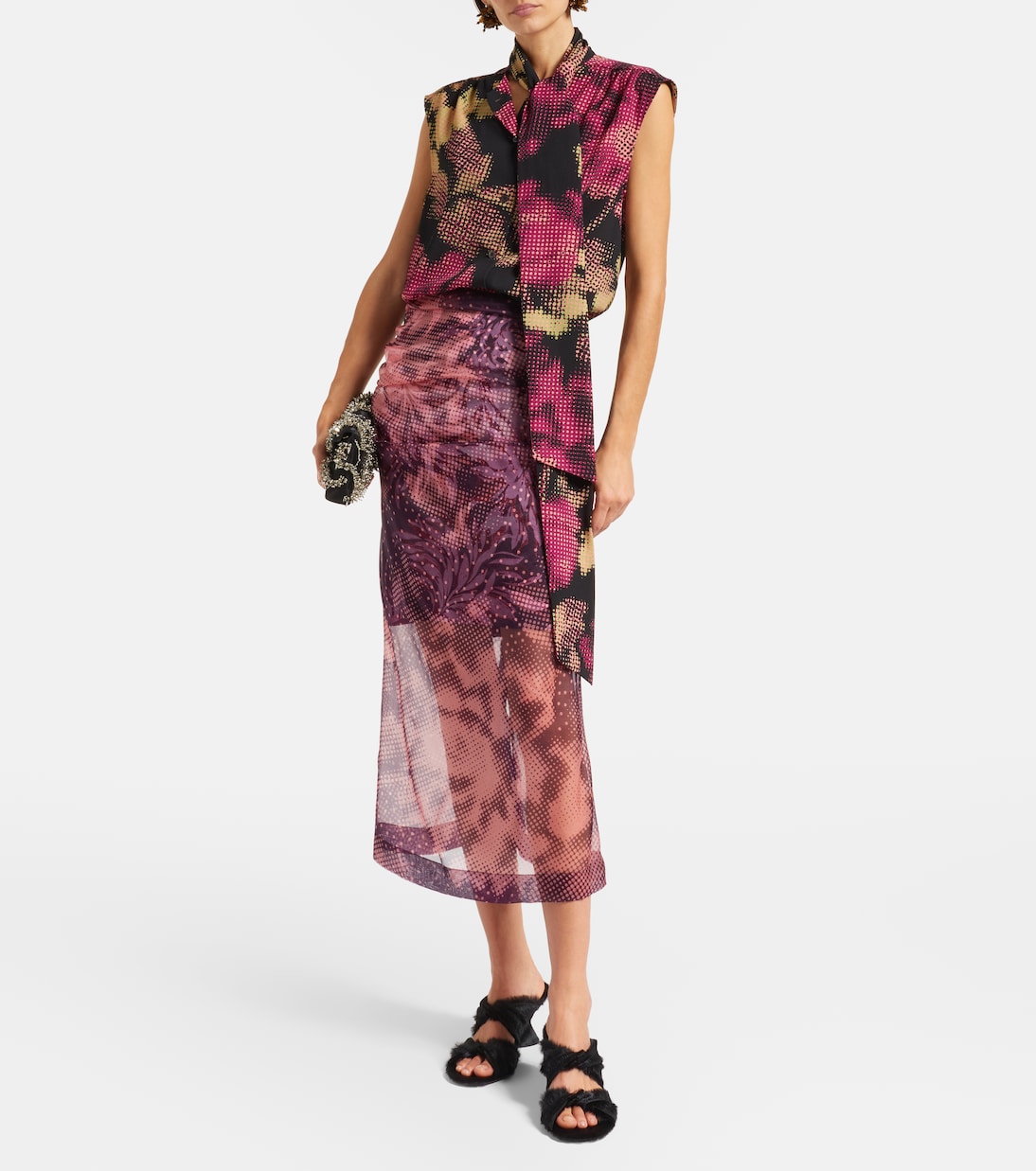 Layered printed silk-blend midi skirt | Dries Van Noten