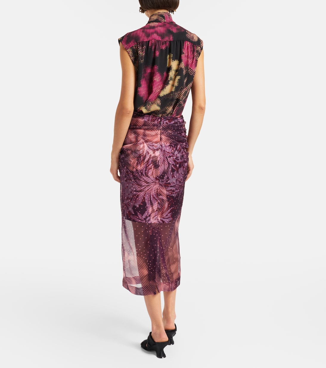 Layered printed silk-blend midi skirt | Dries Van Noten